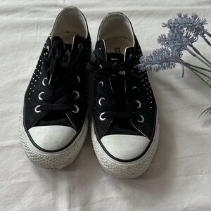 Converse all star sneakers, black, white, studs, size 6